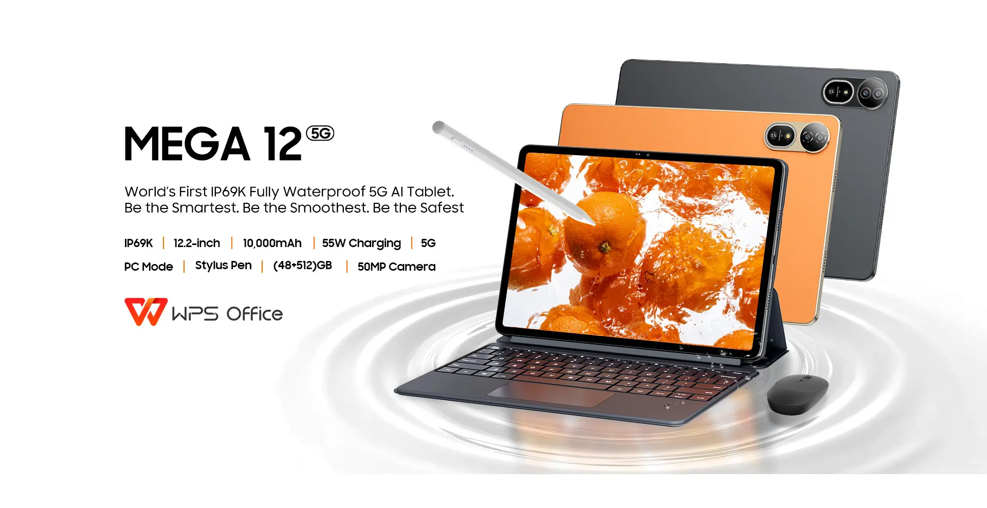 Blackview Mega 12 5G + WiFi Tablet | MediaTek Dimensity 7200 Octa Core Processor, 12GB RAM, 256GB SSD, 12.2" QFHD+ IPS 120Hz Display, 50MP Rear Camera, 13MP Front Camera, 10000mAh Battery, 55W Fast Charging, IP69K Waterproof, Keyboard, Mouse, Cover, Pen, Temper (Space Grey, Flash Gold, 690gms) (Launch Offer! GET BLACKVIEW WATCH R50 FREE!!) Price in Nepal Blackview Mega 12 Desc 1 Price in Nepal