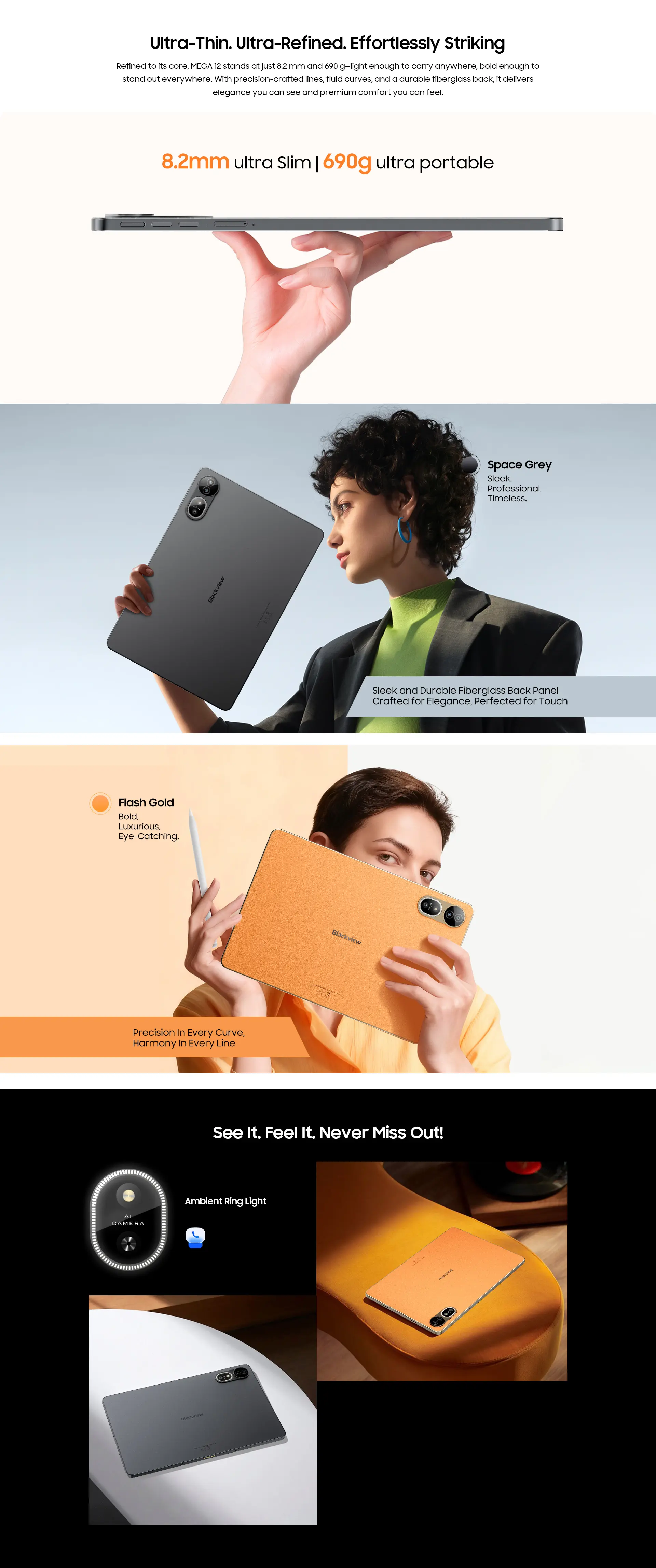 Blackview Mega 12 5G + WiFi Tablet | MediaTek Dimensity 7200 Octa Core Processor, 12GB RAM, 256GB SSD, 12.2" QFHD+ IPS 120Hz Display, 50MP Rear Camera, 13MP Front Camera, 10000mAh Battery, 55W Fast Charging, IP69K Waterproof, Keyboard, Mouse, Cover, Pen, Temper (Space Grey, Flash Gold, 690gms) (Launch Offer! GET BLACKVIEW WATCH R50 FREE!!) Price in Nepal Blackview Mega 12 Desc 3 Price in Nepal