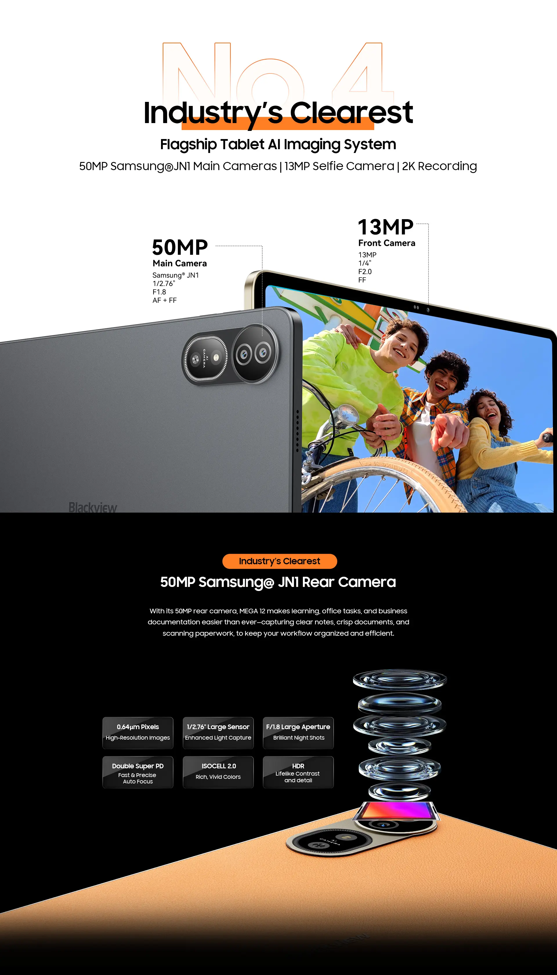 Blackview Mega 12 5G + WiFi Tablet | MediaTek Dimensity 7200 Octa Core Processor, 12GB RAM, 256GB SSD, 12.2" QFHD+ IPS 120Hz Display, 50MP Rear Camera, 13MP Front Camera, 10000mAh Battery, 55W Fast Charging, IP69K Waterproof, Keyboard, Mouse, Cover, Pen, Temper (Space Grey, Flash Gold, 690gms) (Launch Offer! GET BLACKVIEW WATCH R50 FREE!!) Price in Nepal Blackview Mega 12 Desc 8 Price in Nepal