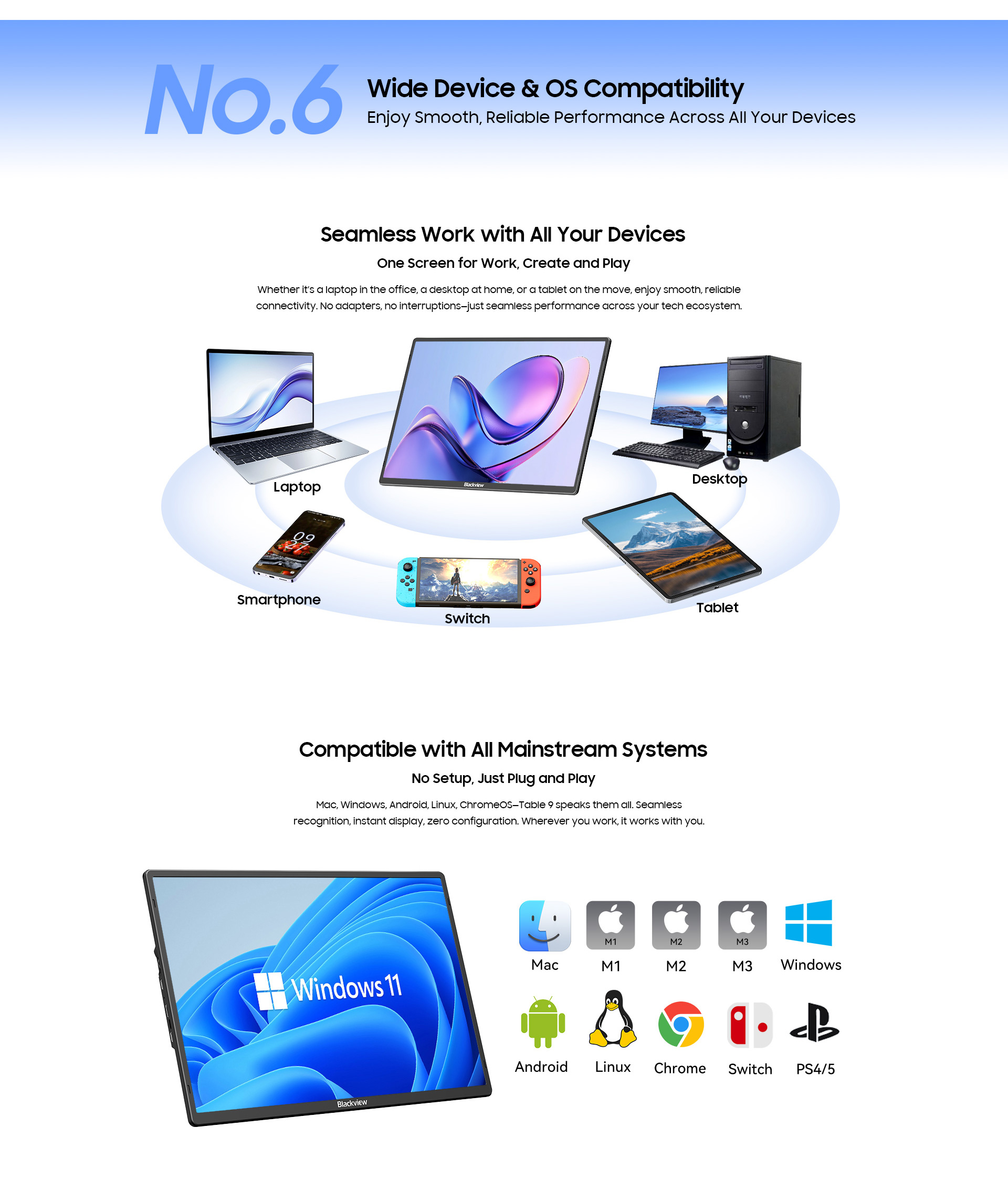 Blackview Table 9 Portable Monitor | Portable Display 16" Full HD + (1920 x 1200) IPS 60Hz , Single Box Speaker, With Stand (650gms) Price in Nepal Blackview Table 9 Desc 10 Price in Nepal