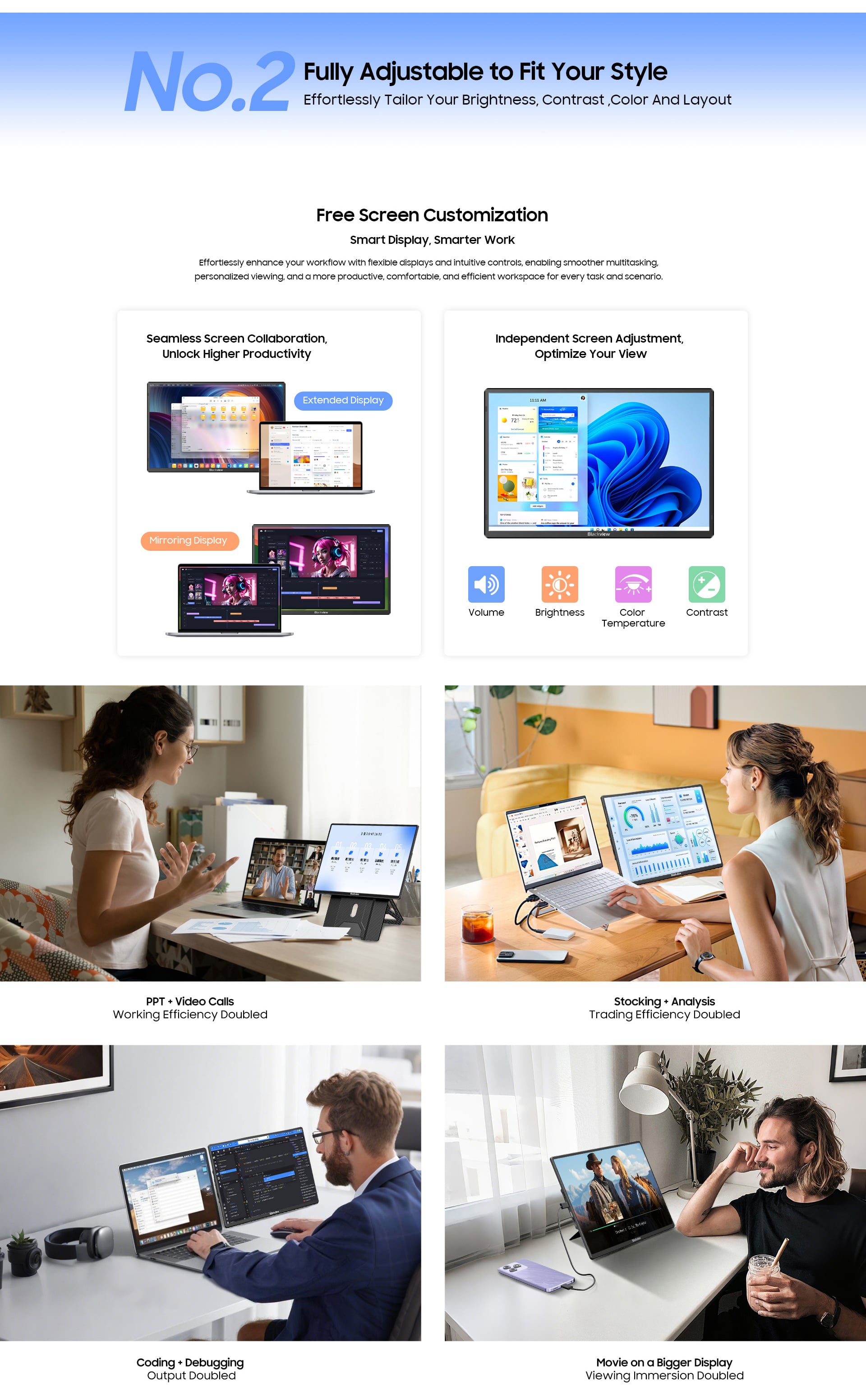 Blackview Table 9 Portable Monitor | Portable Display 16" Full HD + (1920 x 1200) IPS 60Hz , Single Box Speaker, With Stand (650gms) Price in Nepal Blackview Table 9 Desc 5 Price in Nepal
